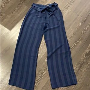 Blue satin wide leg pants